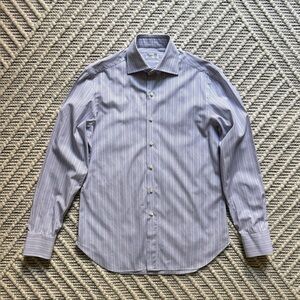 Finamore Napoli Hand-Sewn Italian Dress Shirt Blue Purple Stripe 15.5 39